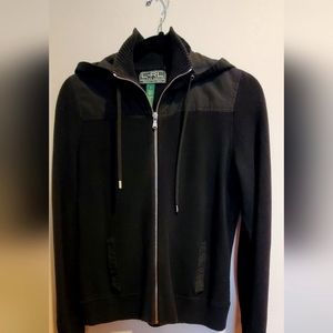 Lauren Ralph Lauren Size S.  Black Knit Sweater/Jacket Hooded Full Zip